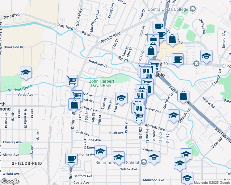 map of restaurants, bars, coffee shops, grocery stores, and more near 1977 19th Street in San Pablo