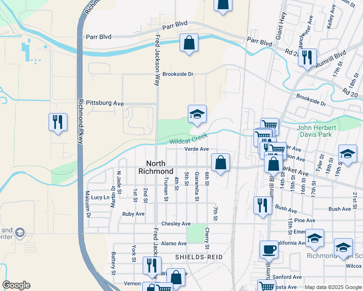 map of restaurants, bars, coffee shops, grocery stores, and more near 1922 5th Street in Richmond