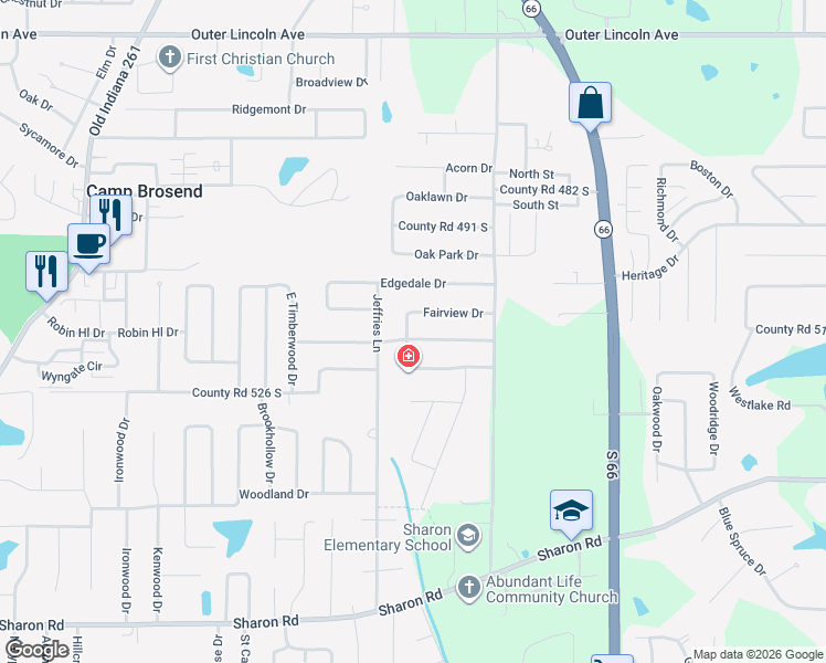 map of restaurants, bars, coffee shops, grocery stores, and more near 7253-7293 Fairview Drive in Newburgh