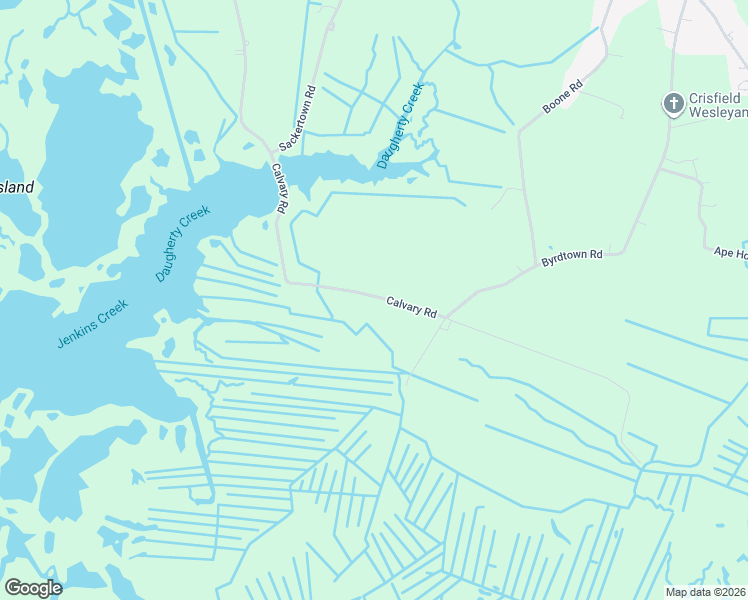 map of restaurants, bars, coffee shops, grocery stores, and more near 2837 Calvary Road in Crisfield