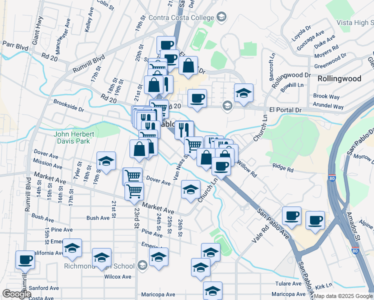 map of restaurants, bars, coffee shops, grocery stores, and more near 13965 San Pablo Avenue in San Pablo