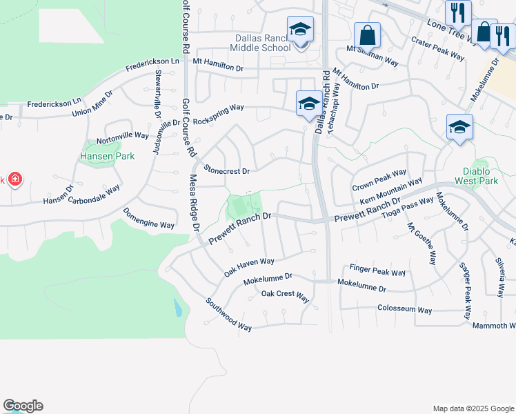 map of restaurants, bars, coffee shops, grocery stores, and more near 1137 Prewett Ranch Drive in Antioch
