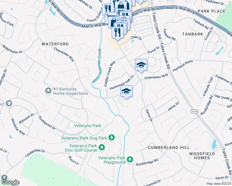 map of restaurants, bars, coffee shops, grocery stores, and more near 4310 Clearwater Way in Lexington