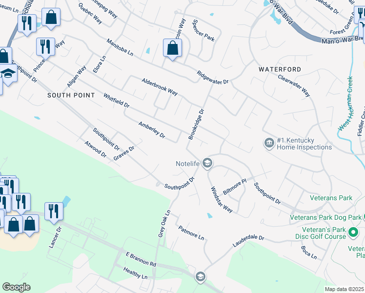 map of restaurants, bars, coffee shops, grocery stores, and more near 4401 Brookridge Drive in Lexington