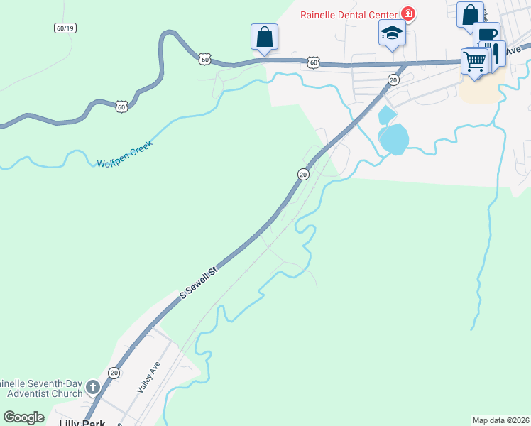 map of restaurants, bars, coffee shops, grocery stores, and more near 760 South Sewell Street in Rainelle
