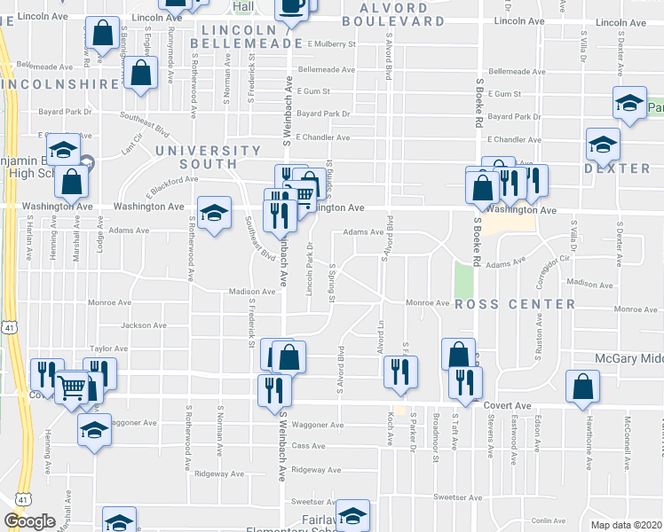 map of restaurants, bars, coffee shops, grocery stores, and more near La-A-Donna Boulevard in Evansville