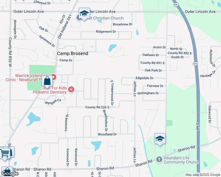 map of restaurants, bars, coffee shops, grocery stores, and more near 5099 East Timberwood Drive in Newburgh