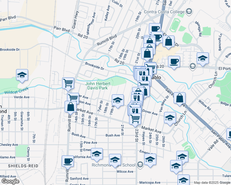 map of restaurants, bars, coffee shops, grocery stores, and more near 1977 19th Street in San Pablo