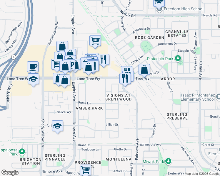 map of restaurants, bars, coffee shops, grocery stores, and more near 2409 Boulder Street in Brentwood
