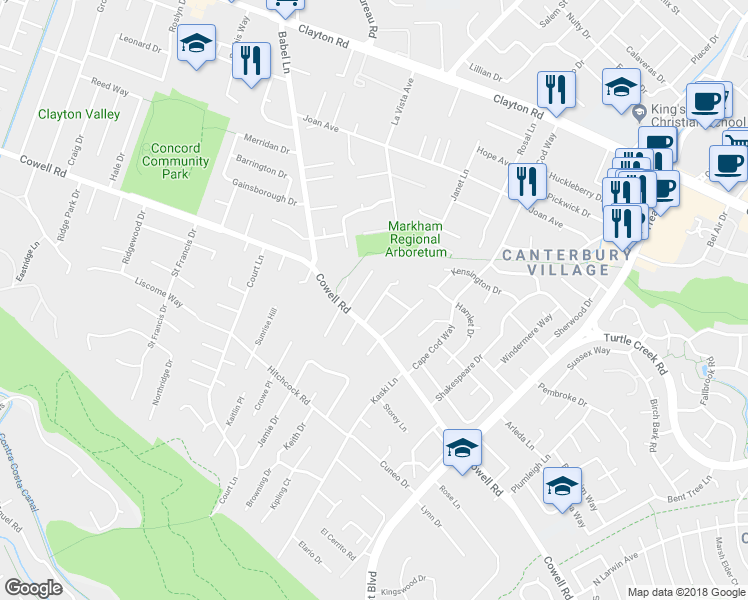 map of restaurants, bars, coffee shops, grocery stores, and more near 1219 Stafford Avenue in Concord