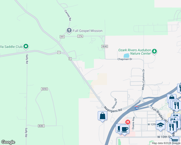 map of restaurants, bars, coffee shops, grocery stores, and more near 1977 Emily Drive in Rolla