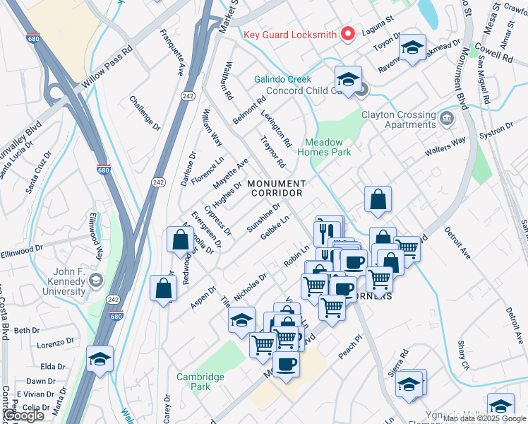 map of restaurants, bars, coffee shops, grocery stores, and more near 1931 Sunshine Dr in Concord