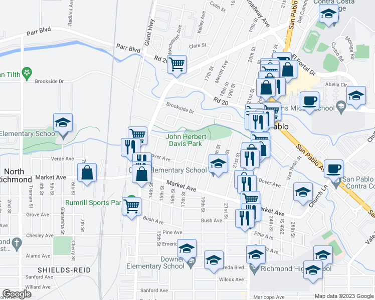 map of restaurants, bars, coffee shops, grocery stores, and more near 1933 17th Street in San Pablo
