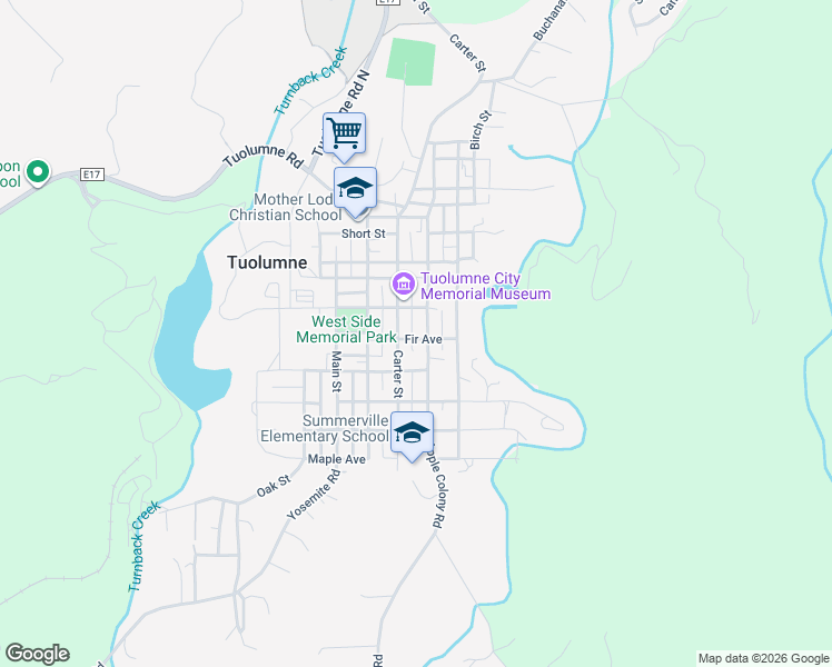map of restaurants, bars, coffee shops, grocery stores, and more near 18484 Fir Avenue in Tuolumne