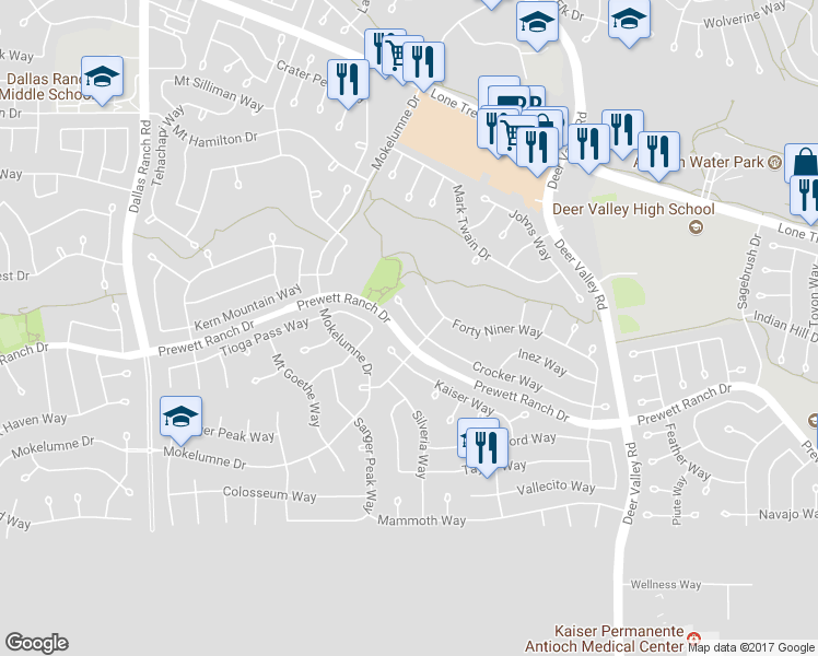map of restaurants, bars, coffee shops, grocery stores, and more near 2376 Crocker Court in Antioch
