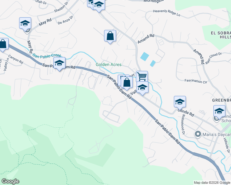 map of restaurants, bars, coffee shops, grocery stores, and more near 5290 San Pablo Dam Road in El Sobrante