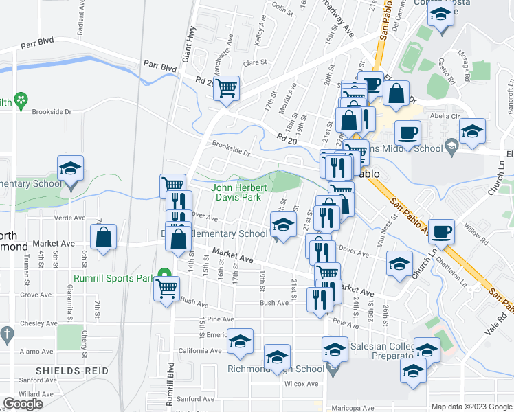 map of restaurants, bars, coffee shops, grocery stores, and more near 1962 Tyler Street in San Pablo