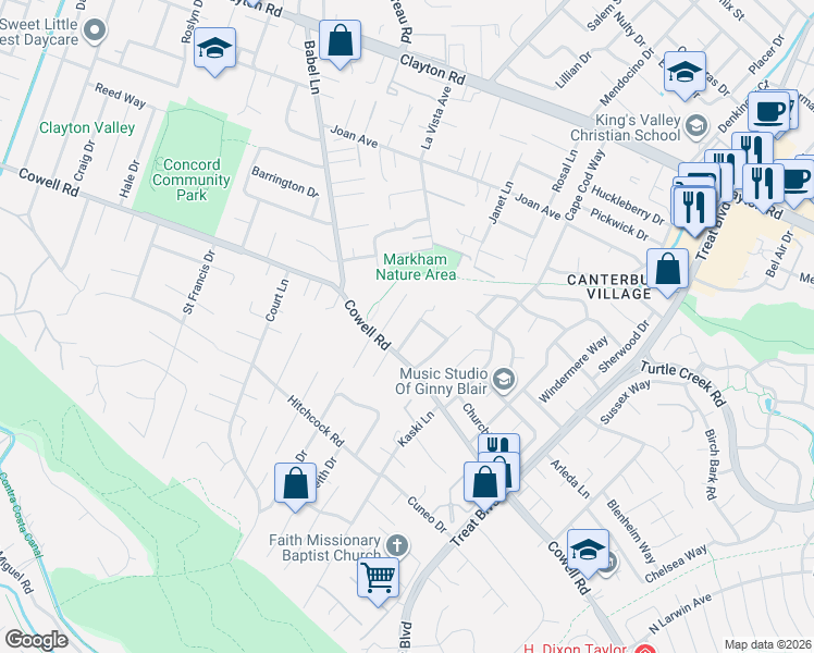map of restaurants, bars, coffee shops, grocery stores, and more near 1219 Stafford Avenue in Concord