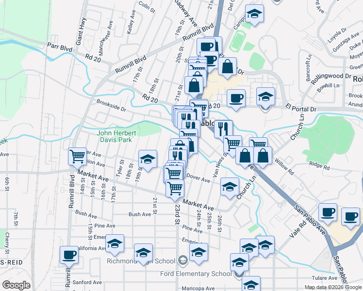 map of restaurants, bars, coffee shops, grocery stores, and more near 2009 22nd Street in San Pablo
