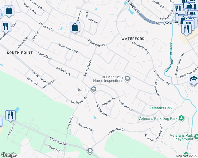 map of restaurants, bars, coffee shops, grocery stores, and more near 4473 River Ridge Road in Lexington