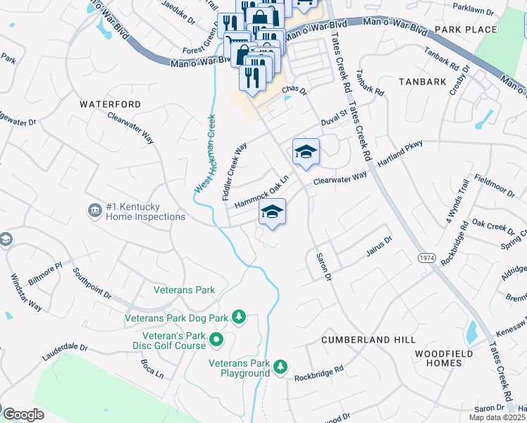 map of restaurants, bars, coffee shops, grocery stores, and more near 4334 Clearwater Way in Lexington