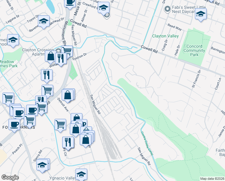 map of restaurants, bars, coffee shops, grocery stores, and more near 26 David Drive in Concord