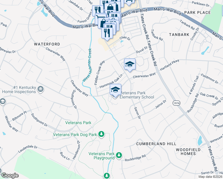 map of restaurants, bars, coffee shops, grocery stores, and more near 4334 Clearwater Way in Lexington
