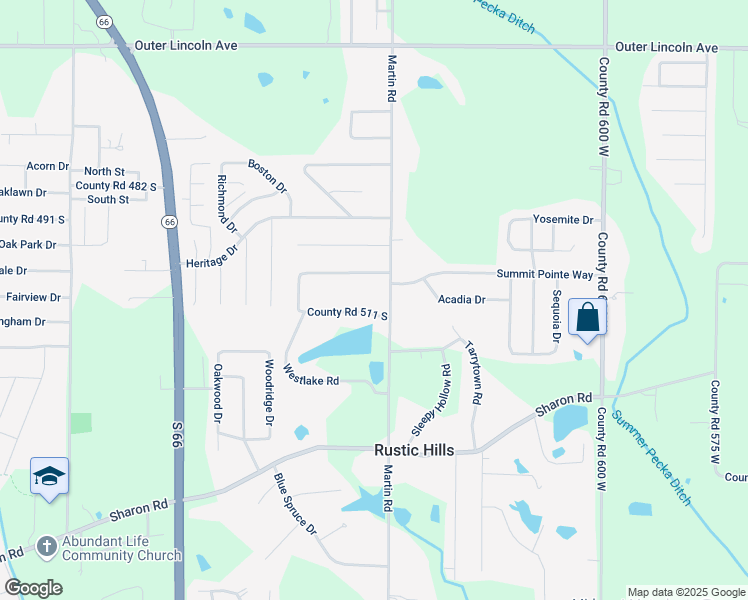 map of restaurants, bars, coffee shops, grocery stores, and more near 6500 County Road 511 South in Newburgh
