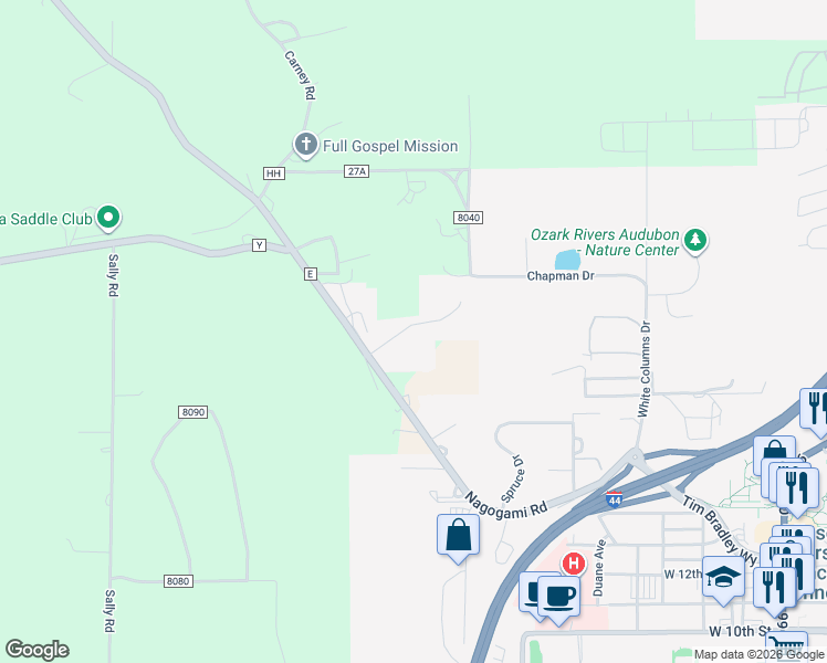 map of restaurants, bars, coffee shops, grocery stores, and more near 1975 Emily Drive in Rolla