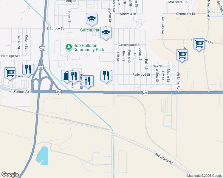 map of restaurants, bars, coffee shops, grocery stores, and more near U.S. 400 in Garden City
