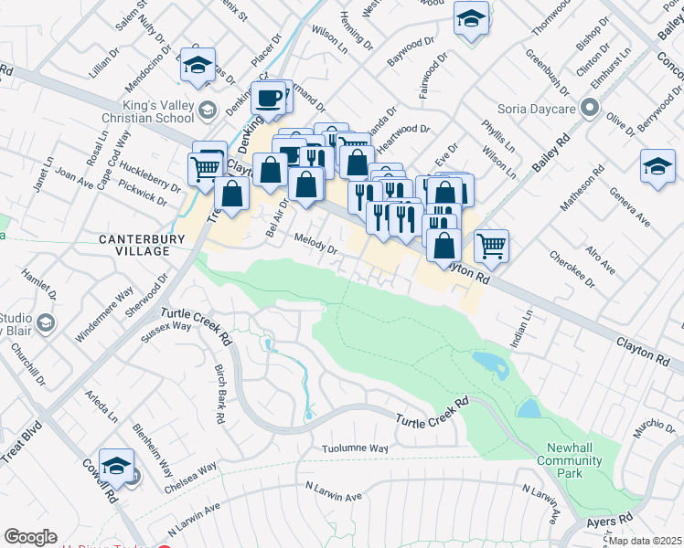 map of restaurants, bars, coffee shops, grocery stores, and more near 1451 Wharton Way in Concord