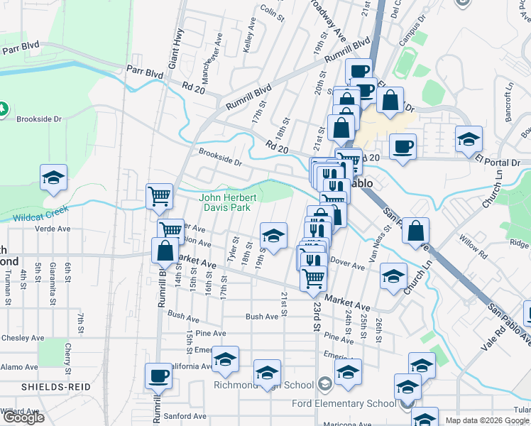 map of restaurants, bars, coffee shops, grocery stores, and more near 1977 19th Street in San Pablo