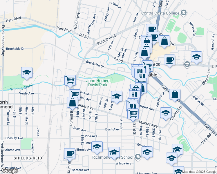 map of restaurants, bars, coffee shops, grocery stores, and more near 1977 19th Street in San Pablo