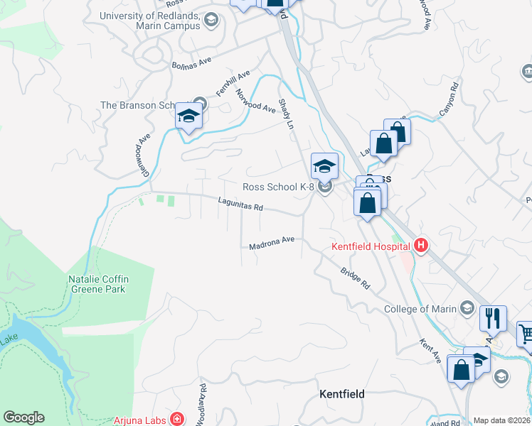 map of restaurants, bars, coffee shops, grocery stores, and more near 1 Thomas Court in Ross