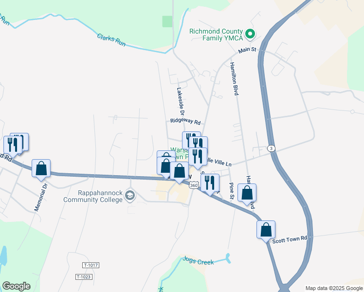 map of restaurants, bars, coffee shops, grocery stores, and more near 357 South Lakeside Drive in Warsaw