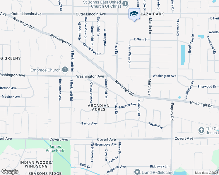map of restaurants, bars, coffee shops, grocery stores, and more near 6715 Arcadian Highway in Evansville