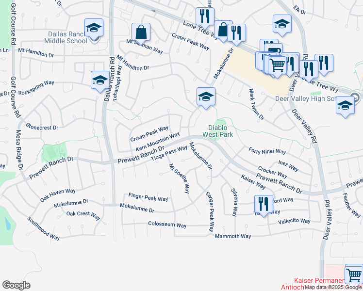 map of restaurants, bars, coffee shops, grocery stores, and more near 1917 Tioga Pass Way in Antioch