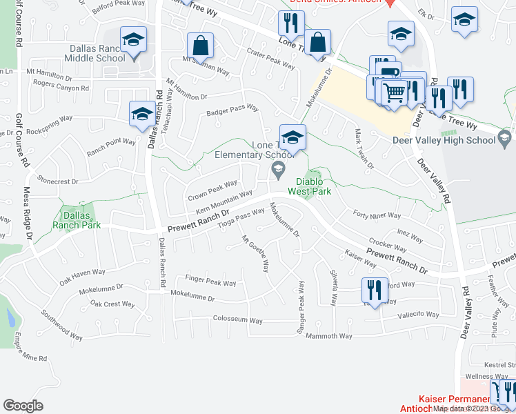 map of restaurants, bars, coffee shops, grocery stores, and more near 1917 Tioga Pass Way in Antioch