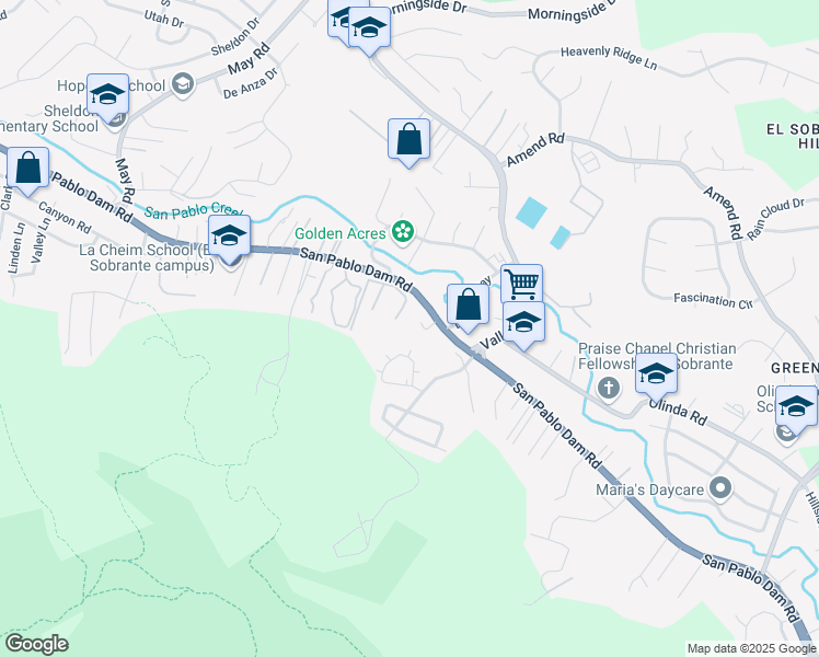 map of restaurants, bars, coffee shops, grocery stores, and more near 5278 San Pablo Dam Road in El Sobrante