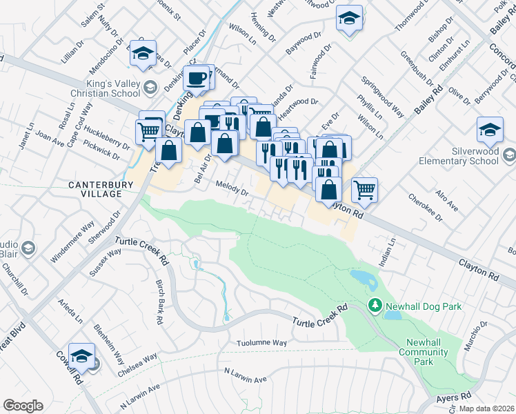 map of restaurants, bars, coffee shops, grocery stores, and more near 1451 Wharton Way in Concord