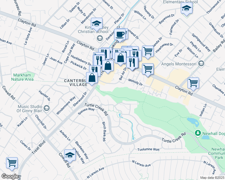 map of restaurants, bars, coffee shops, grocery stores, and more near 1450 Bel Air Drive in Concord