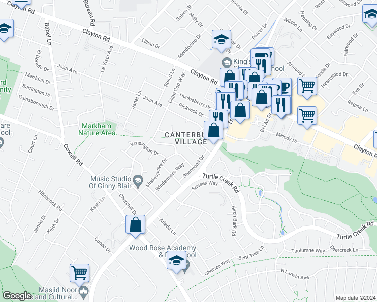 map of restaurants, bars, coffee shops, grocery stores, and more near 4218 Sherwood Court in Concord