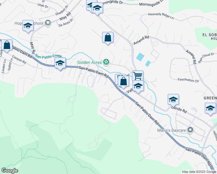 map of restaurants, bars, coffee shops, grocery stores, and more near 5278 San Pablo Dam Road in El Sobrante