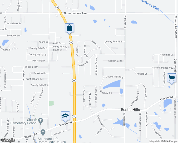 map of restaurants, bars, coffee shops, grocery stores, and more near 5155 County Road 684 West in Newburgh