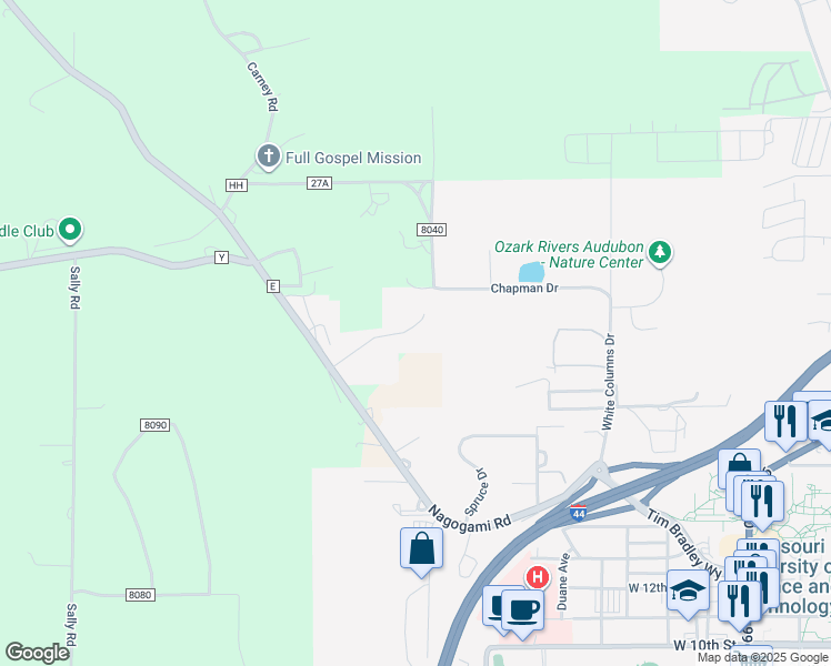 map of restaurants, bars, coffee shops, grocery stores, and more near 1967 Emily Drive in Rolla