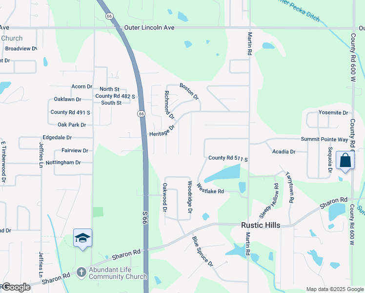 map of restaurants, bars, coffee shops, grocery stores, and more near 5155 County Road 684 West in Newburgh