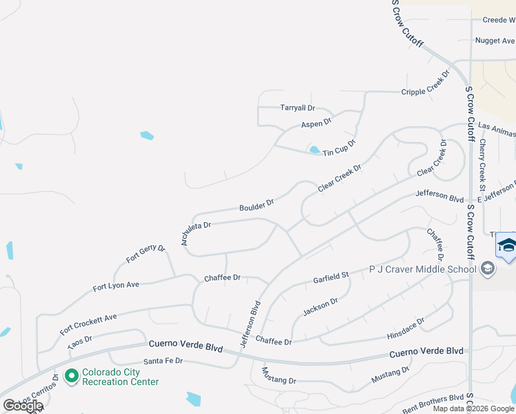 map of restaurants, bars, coffee shops, grocery stores, and more near Archuleta Drive in Pueblo