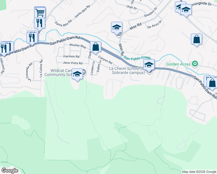 map of restaurants, bars, coffee shops, grocery stores, and more near 2176 Pyramid Drive in El Sobrante