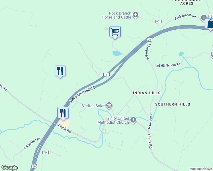 map of restaurants, bars, coffee shops, grocery stores, and more near 4363 Burton Road in North Garden