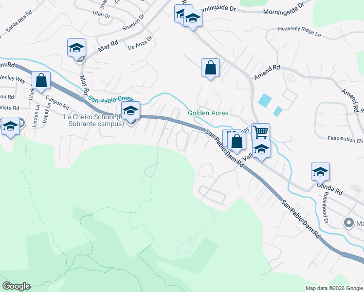 map of restaurants, bars, coffee shops, grocery stores, and more near 119 Del Valle Circle in El Sobrante